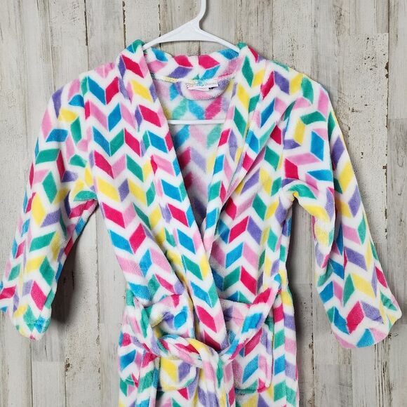Candy Pink Fleece Robe Chevron Multicolored Size 4-5 - Picture 2 of 7
